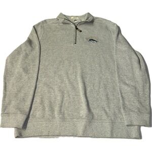 Tommy Bahama Men's M Relax Fit Logo Cotton Pullover Sweatshirt Grey Quarter Zip